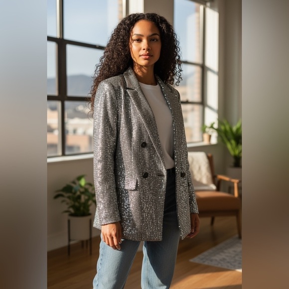 Know One Cares Jackets & Blazers - Know One Cares Metallic Blazer Medium | Double Breasted Sparkle Jacket